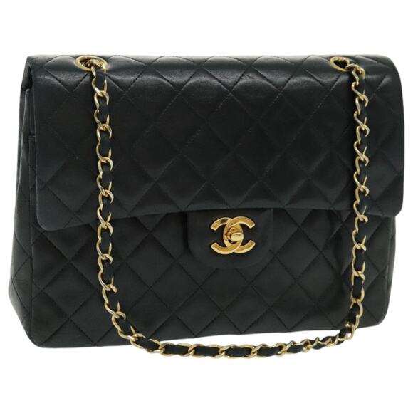 CHANEL Matrasse Chain Shoulder Bag Lamb Skin Black Gold CC - Picture 1 of 16